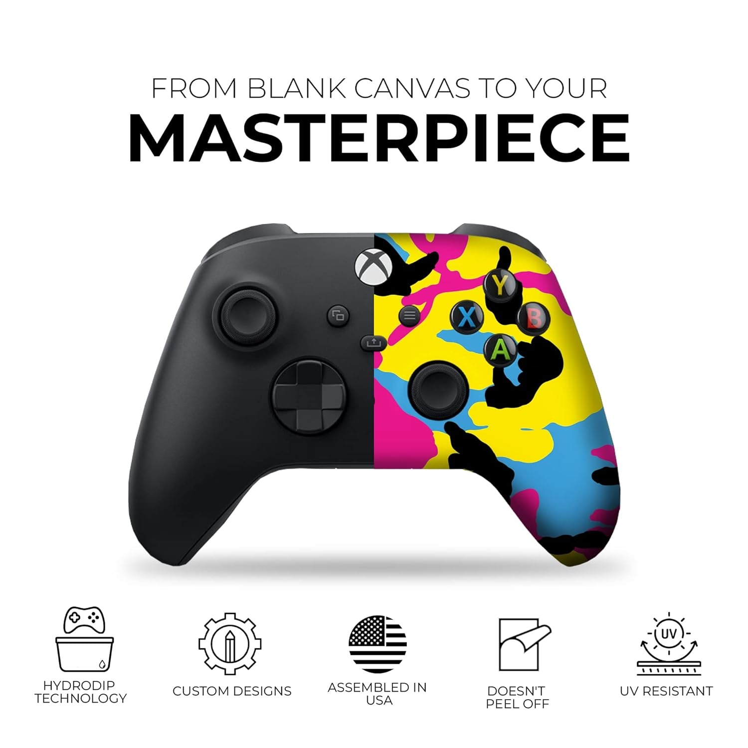 Cmyk Camo Custom X-Box Controller Wireless Compatible with X-Box One/X-Box Series X/S Proudly Customized in USA with Permanent HYDRO-DIP Printing (NOT JUST a SKIN)